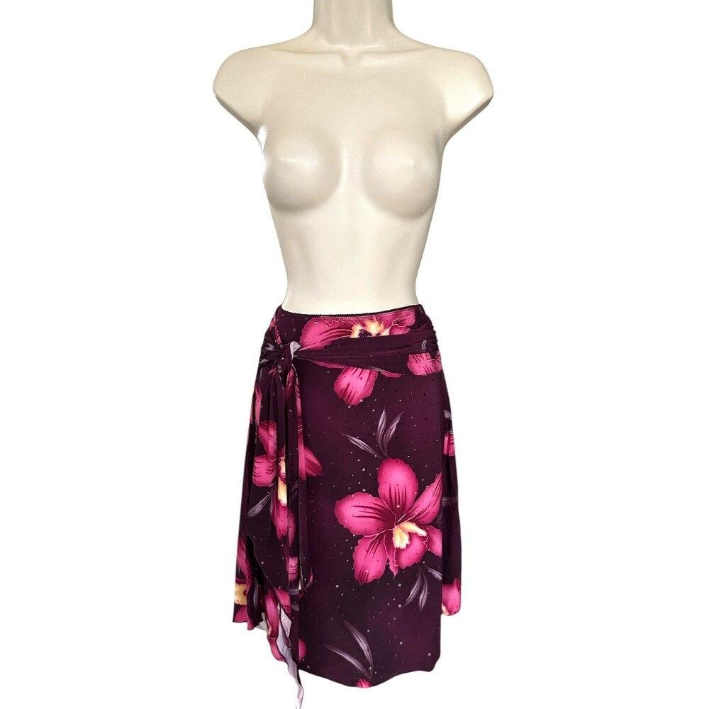 ADL Adilisik Women's Floral Lightweight Midi Summer Skirt w/Tie Belt Sz S Purple